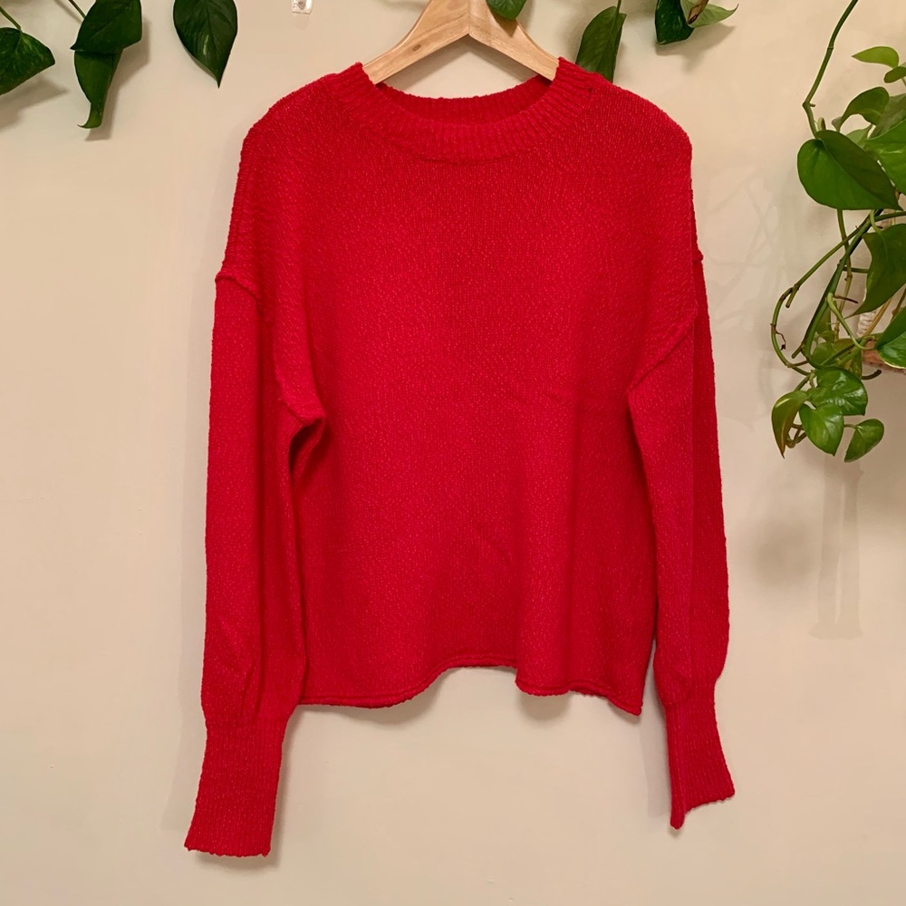 Like New Abound Red Boucle Crewneck Sweater L